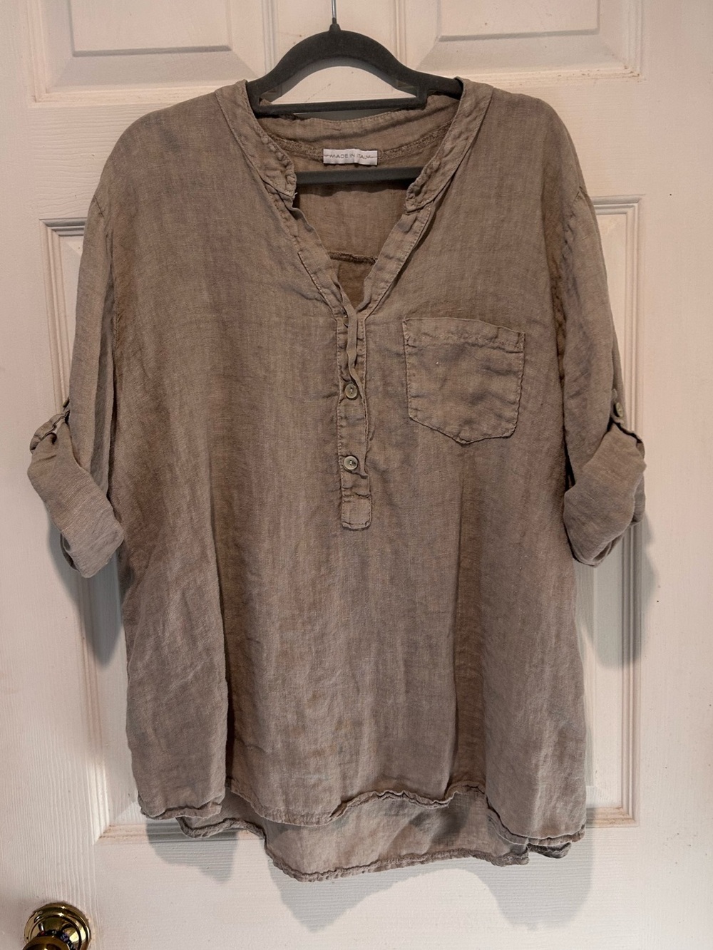 Lightweight Taupe Linen Button Henley Tunic OS